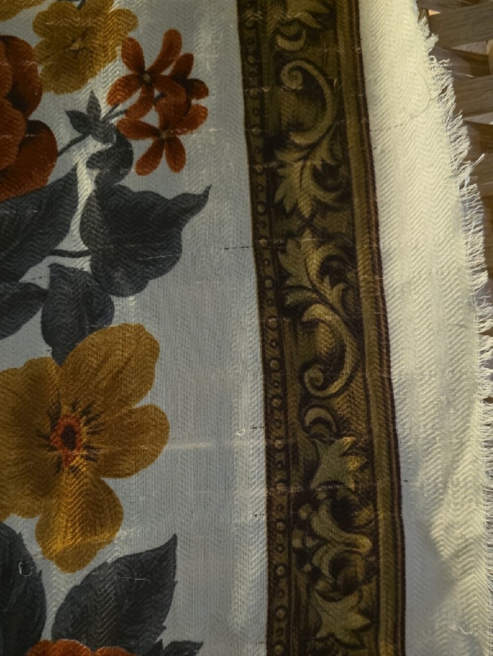 Vintage Basha Scarves Inc. Floral Square Scarf – Made in Italy, Rich Autumn Tone - Picture 6 of 7